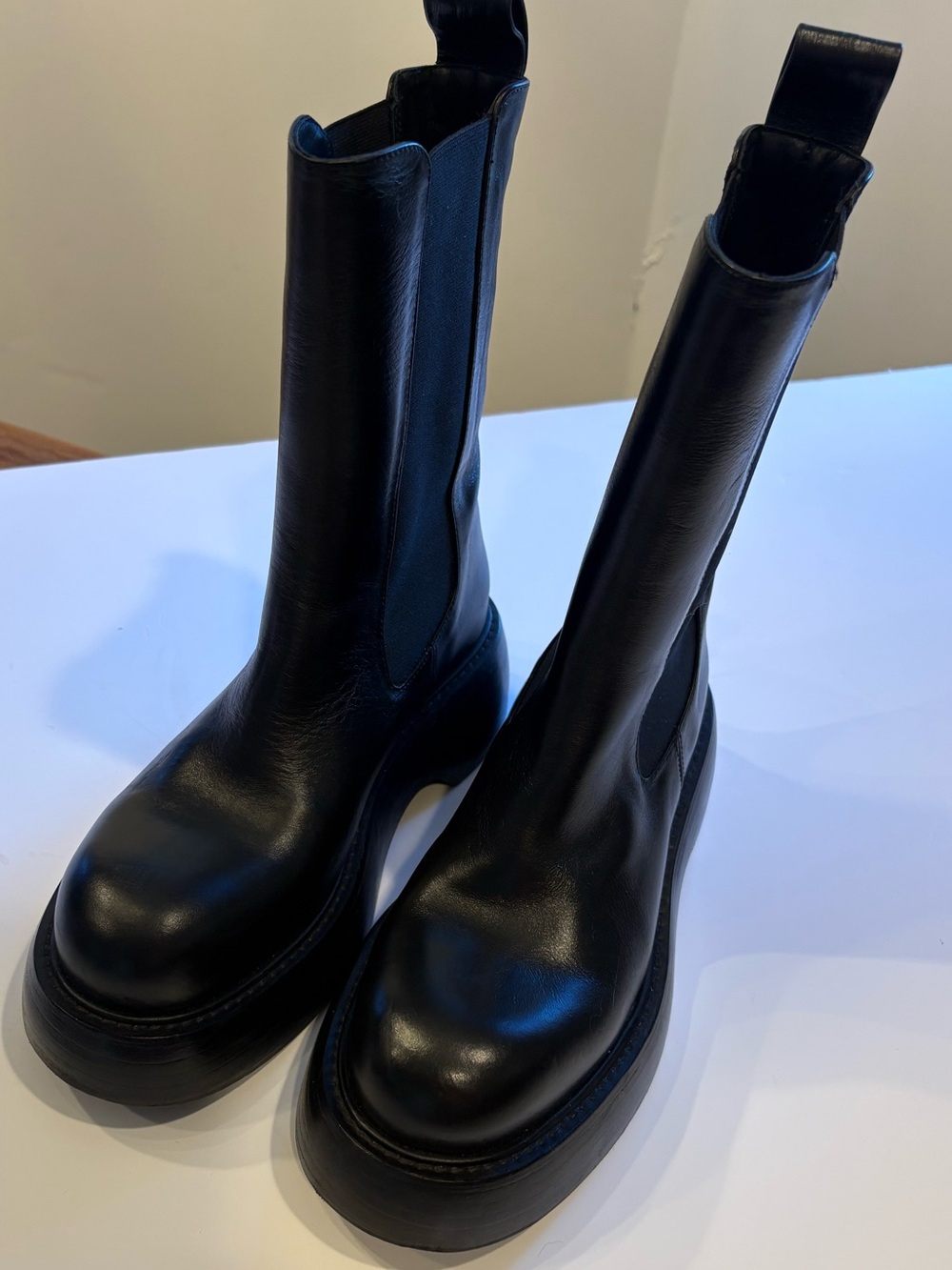Paloma Barcelo Black Leather Chunky Platform Pull On Chelsea Boots Size (6) 36